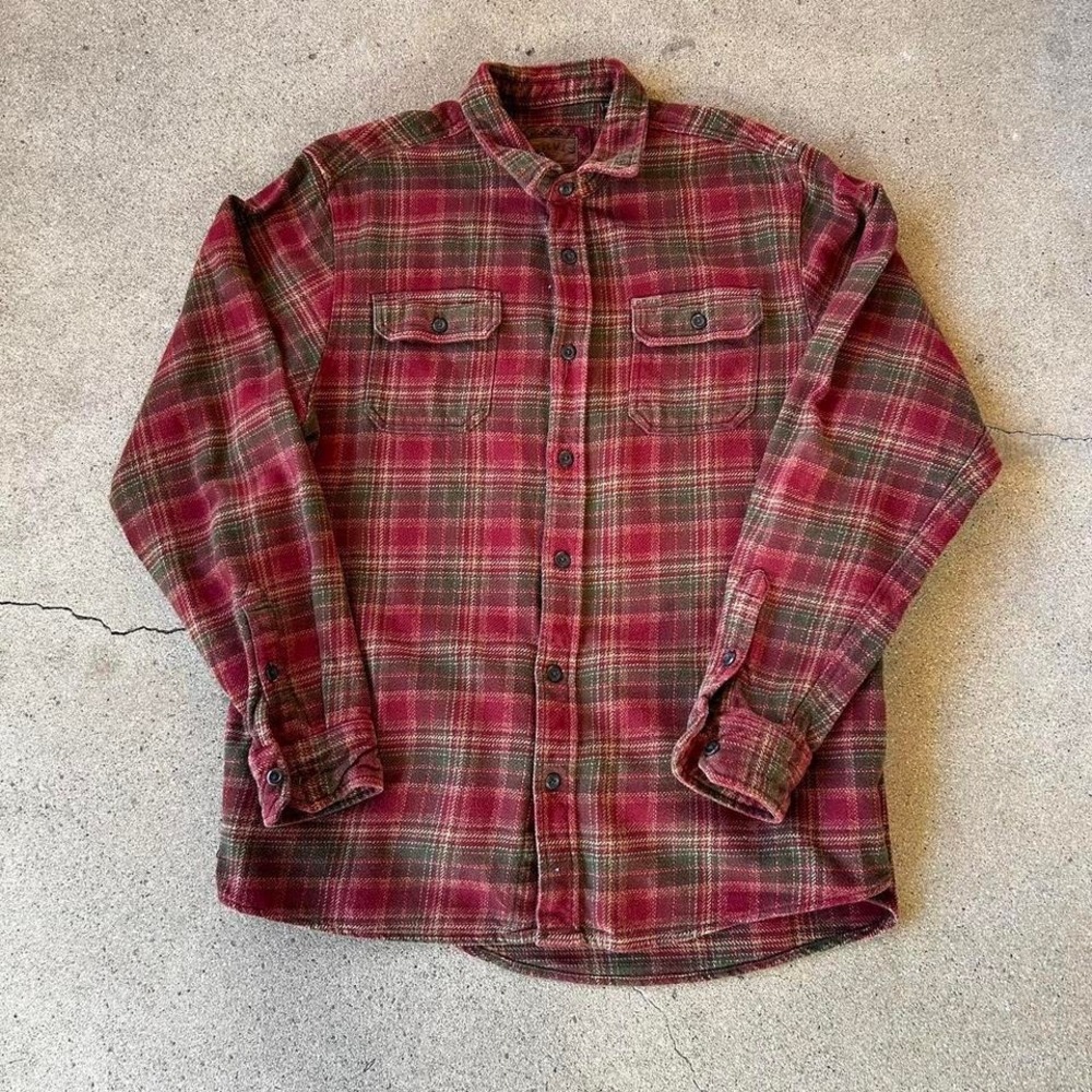 Men's Orvis earth tone plaid heavyweight flannel shirt Size XL